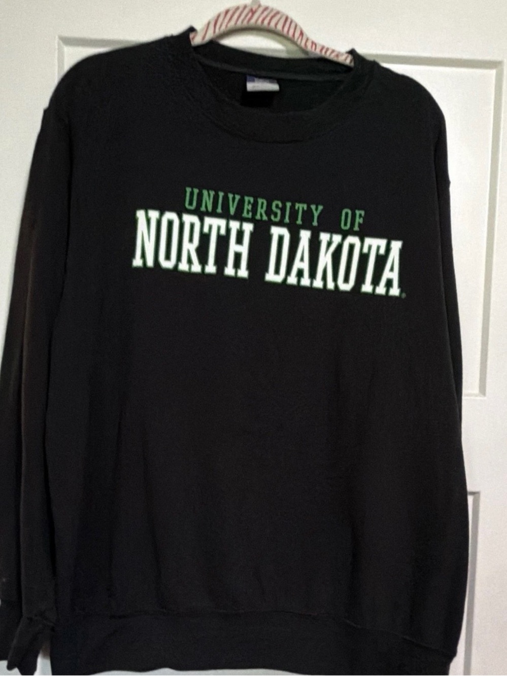 MV Sport Black Crewneck Sweatshirt with Green and White School Print